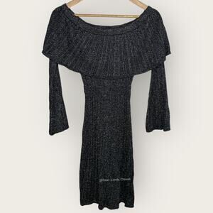 Keepsake Metallic Reflections Knit Sheath Dress | Small | Black Off the Shoulder